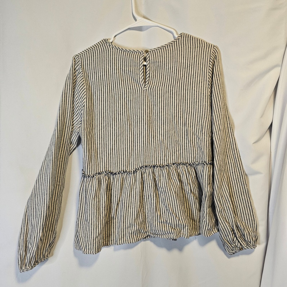 Universal Thread Womens Small Navy White Striped Peplum Long Sleeve Cotton Top - Picture 6 of 6